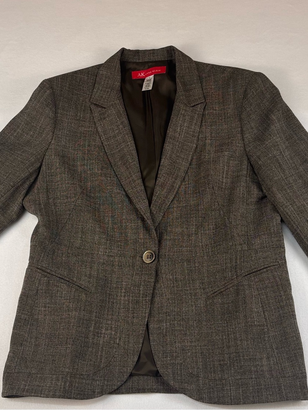 Anne Klein Women's Gray Plaid Single-Button Blazer